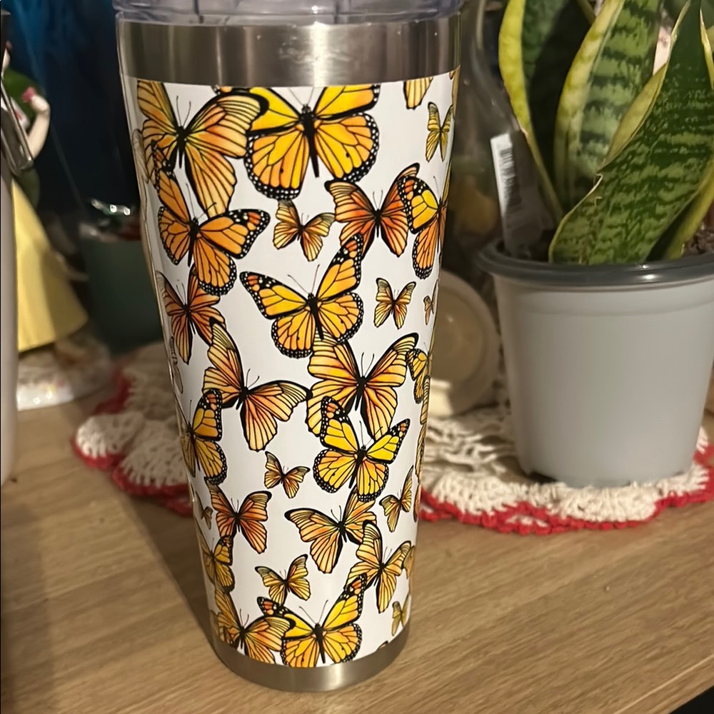 Orange Yellow Butterfly Patterned Accent Tumbler